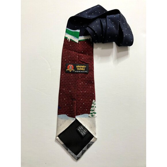 Vintage 90's Looney Tunes Bugs Bunny Tweety Taz Sylvester Mens Silk Tie Christma - Picture 4 of 7
